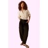 Kadın Keten Boyfriend Pantolon Yüksek Bel Geniş Paça Dokuma Kumaş Günlük Stil Modern Tasarım