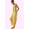 Kadın Keten Boyfriend Pantolon Yüksek Bel Geniş Paça Dokuma Kumaş Günlük Stil Modern Tasarım