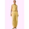 Kadın Keten Boyfriend Pantolon Yüksek Bel Geniş Paça Dokuma Kumaş Günlük Stil Modern Tasarım