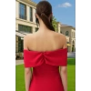 Kadın Kısa Elbise Mini Boy Carmen Yaka Nefes Alan Polyester Elastan Dokuma Elbise Uzun Ömürlü
