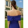 Kadın Kısa Elbise Mini Boy Carmen Yaka Nefes Alan Polyester Elastan Dokuma Elbise Uzun Ömürlü