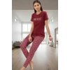 Kadın Kısa Kollu Bisiklet Yaka Pamuklu Pijama Takımı Çiçekli Desenli Şık Görünüm Dayanıklı Malzeme