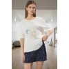 Kadın Kısa Kollu Bisiklet Yaka Pamuklu Pijama Takımı Premium Kalite Konforlu Kesim Trend Tasarım