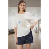 Kadın Kısa Kollu Bisiklet Yaka Pamuklu Pijama Takımı Premium Kalite Konforlu Kesim Trend Tasarım