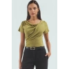 Kadın Kısa Kollu Örme Bluz Asimetrik Yaka Fitted Kalıp Premium Kalite Mükemmel Uyum