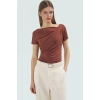 Kadın Kısa Kollu Örme Bluz Asimetrik Yaka Fitted Kalıp Premium Kalite Mükemmel Uyum
