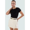 Kadın Kısa Kollu Örme Bluz Asimetrik Yaka Fitted Kalıp Premium Kalite Mükemmel Uyum
