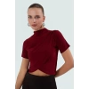 Kadın Kısa Kollu Örme Crop Bluz Dik Yaka Şık Yazlık Rahat Ve Dayanıklı Malzeme