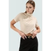 Kadın Kısa Kollu Örme Crop Bluz Dik Yaka Şık Yazlık Rahat Ve Dayanıklı Malzeme