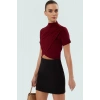 Kadın Kısa Kollu Örme Crop Bluz Dik Yaka Şık Yazlık Rahat Ve Dayanıklı Malzeme