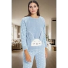 Kadın Kışlık Kalpli Polar Pijama Takımı Rahat Uyku Seti 3lü Profesyonel Görünüm Özel Tasarım