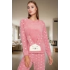 Kadın Kışlık Kalpli Polar Pijama Takımı Rahat Uyku Seti 3lü Profesyonel Görünüm Özel Tasarım