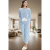 Kadın Kışlık Kalpli Polar Pijama Takımı Rahat Uyku Seti 3lü Profesyonel Görünüm Özel Tasarım