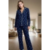 Kadın Kışlık Pamuklu Pijama Takımı Biyeli Desenli Rahat Ev Giyim Seti Günlük Kullanım İçin