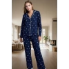 Kadın Kışlık Pamuklu Pijama Takımı Biyeli Desenli Rahat Ev Giyim Seti Günlük Kullanım İçin