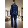 Kadın Kışlık Pamuklu Pijama Takımı Biyeli Desenli Rahat Ev Giyim Seti Günlük Kullanım İçin