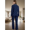 Kadın Kışlık Pamuklu Pijama Takımı Biyeli Desenli Rahat Ev Giyim Seti Günlük Kullanım İçin
