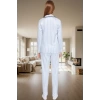 Kadın Kışlık Polar Örme Pijama Takımı Çizgili Desenli Uzun Paça Özel Tasarım Konforlu Kesim