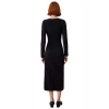 Kadın Kışlık Siyah İnce Triko Elbise Maxi Boy Kruvaze Yaka Shift Kalıp Günlük Şıklık İçin Kaliteli