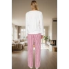 Kadın Kışlık Uzun Kollu Polar Pijama Takımı Çizgili Regular Kalıp Zarif Tasarım