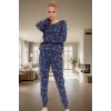 Kadın Kışlık Yılbaşı Baskılı Pamuklu Pijama Takımı Rahat Kullanım Günlük İçin