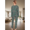 Kadın Kışlık Yılbaşı Baskılı Pamuklu Pijama Takımı Rahat Kullanım Günlük İçin