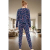 Kadın Kışlık Yılbaşı Baskılı Pamuklu Pijama Takımı Rahat Kullanım Günlük İçin
