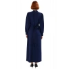 Kadın Lacivert Balon Kol Dik Yaka Kuşaklı Tesettür Dokuma Maxi Elbise Şık ve Konforlu Tasarım
