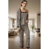 Kadın Leopar Desenli 3lü Pijama Takımı İnce Askılı Kaşkorse Kumaştan Rahat Ve Şık Özenle Seçilmiş