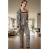 Kadın Leopar Desenli 3lü Pijama Takımı İnce Askılı Kaşkorse Kumaştan Rahat Ve Şık Özenle Seçilmiş