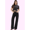 Kadın Leopar Desenli Pamuk Denim Pantolon Yüksek Bel Wide Leg Rigid Dokuma Günlük Kullanım