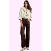 Kadın Leopar Desenli Pamuk Jean Pantolon Yüksek Bel Wide Leg Casual Tarz Dayanıklı Malzeme