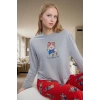 Kadın Melanj Ayıcıklı Pijama Takımı Kışlık Rahat Ev Giyim Seti Şık Görünüm Dayanıklı Malzeme