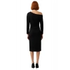 Kadın Midi Boy Asimetrik Kayık Yaka Bodycon Uzun Kollu Scuba Krep Örme Elbise Şık Kışlık Giyim