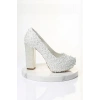 Kadın Moda Beyaz Sedef Inci Taş Işlemeli Gelin Ayakkabı Topuklu Düğün Nişan Gece Abiye Ayakkabı