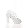 Kadın Moda Beyaz Sedef Inci Taş Işlemeli Gelin Ayakkabı Topuklu Düğün Nişan Gece Abiye Ayakkabısı