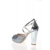 Kadın Moda Şık Gümüş Ayna Kristal Yüz Lazer Topuklu Düğün Nişan Gece Abiye Ayakkabı