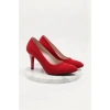 Kadın Moda Şık Kırmızı Klasik Topuklu Ayakkabı Topuklu Düğün Nişan Gece Abiye Ayakkabısı