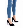 Kadın Moda Şık Siyah Süet Aynalı Stiletto Topuklu Klasik Ayakkabı Düğün Nişan Gece Abiye Ayakkabısı