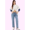 Kadın Normal Bel Düz Denim Straight Jean Pantolon Günlük Stil Hafta Sonu Dayanıklı Malzeme