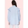 Kadın Omuzlarda İncili Relaxed Fit Uzun Kollu Poplin Gömlek Günlük Kullanım Modern Tasarım