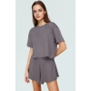 Kadın Örme Şortlu T shirt Takım Rahat Günlük Yazlık Kombin Kullanım Zarifane Tasarım