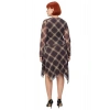 Kadın Örme Tül Ekose Desenli Asimetrik Kesim Midi Boy Uzun Kollu Elbise İlkbahar Sonbahar Şıklığı