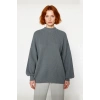 Kadın Oversize Basic Uzun Balon Kol Selanik Dokuma Triko Kazak 100% Akrilik Soğuk Havalar Kaliteli