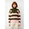 Kadın Oversize Çizgili Dik Yaka Düşük Kol Kalın Triko Kazak Kış Sezonu İçin Rahat Şık Kombinler