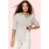 Kadın Oversize Çizgili Keten Görünümlü Gömlek Günlük Stil Hafta Sonu Yaz Aylarının Vazgeçilmezi