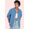 Kadın Oversize Dokuma Gömlek Günlük Ve İş Stilleri İçin Hafta Sonu Yaz Aylarının Vazgeçilmezi