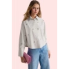 Kadın Oversize Dokuma Gömlek Taş Detaylı Uzun Kollu Günlük Hafta Sonu Yaz Aylarının Vazgeçilmezi