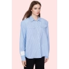 Kadın Oversize Dokuma Pamuklu Polyester Çizgili Gömlek Rahat Günlük Stil Dayanıklı Malzeme