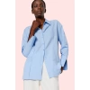 Kadın Oversize Geniş Kesim Dokuma Gömlek Yırtmaçlı Yaka Uzun Kollu Yaz Aylarının Vazgeçilmezi